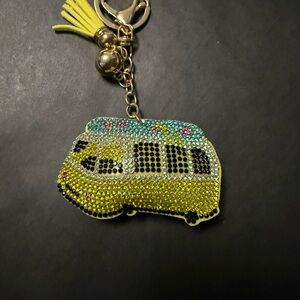 Yellow Crystal Camper Van Key Chain Card Holder